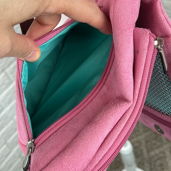 TRAVELON MESSENGER TRAVEL FAUX PINK SUEDE NYLON BAG - Picture 9 of 16